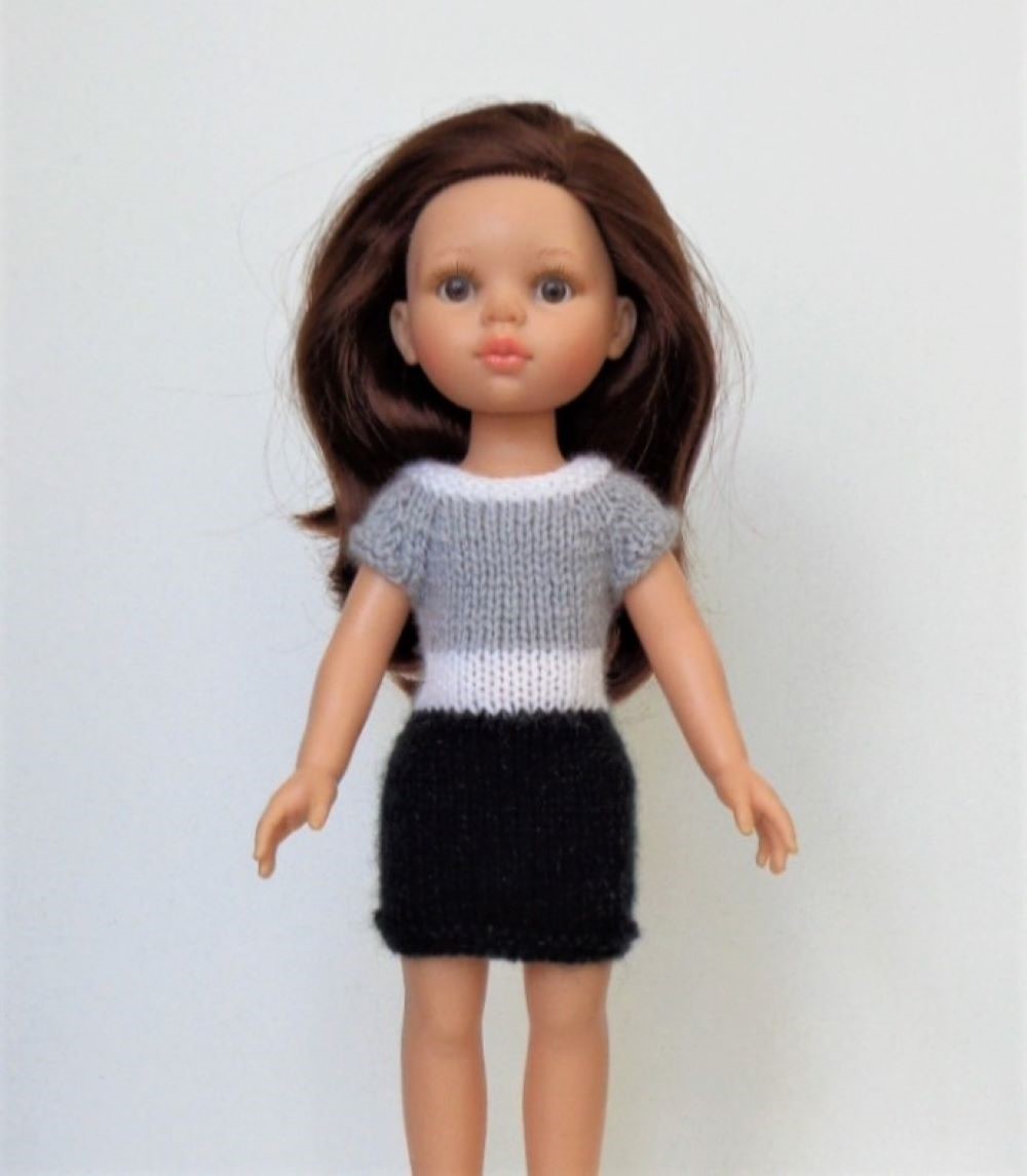 Bílo-šedo-černé šaty na panenku Paola Reina 32 cm