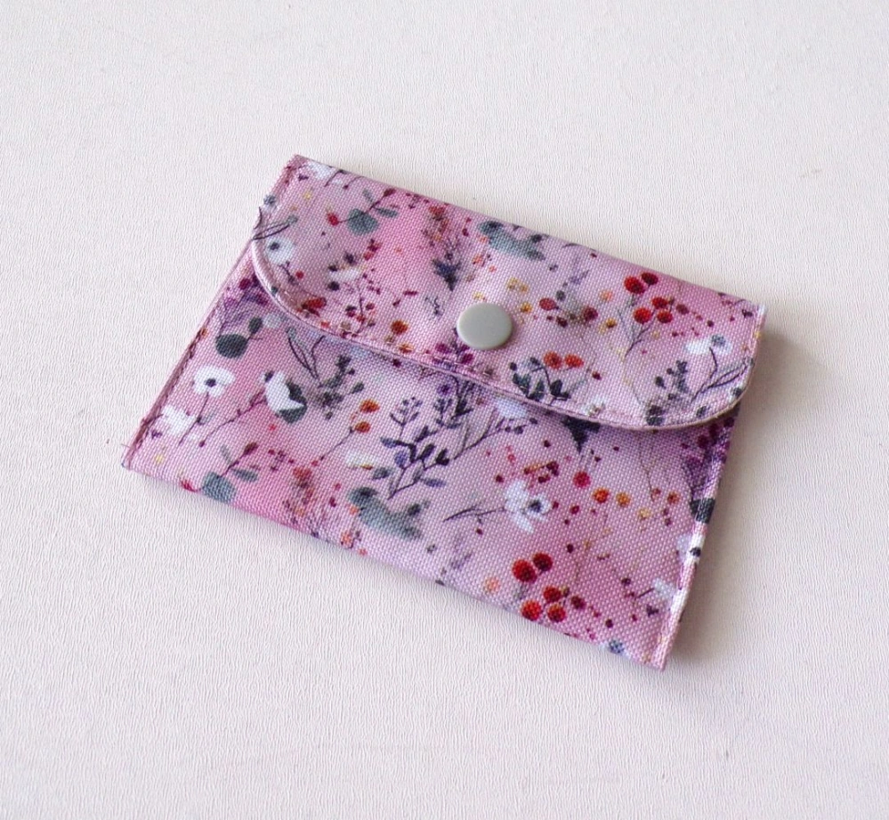 Pouzdro / kapsička na karty - starorůžová s kvítky 12 x 9 cm