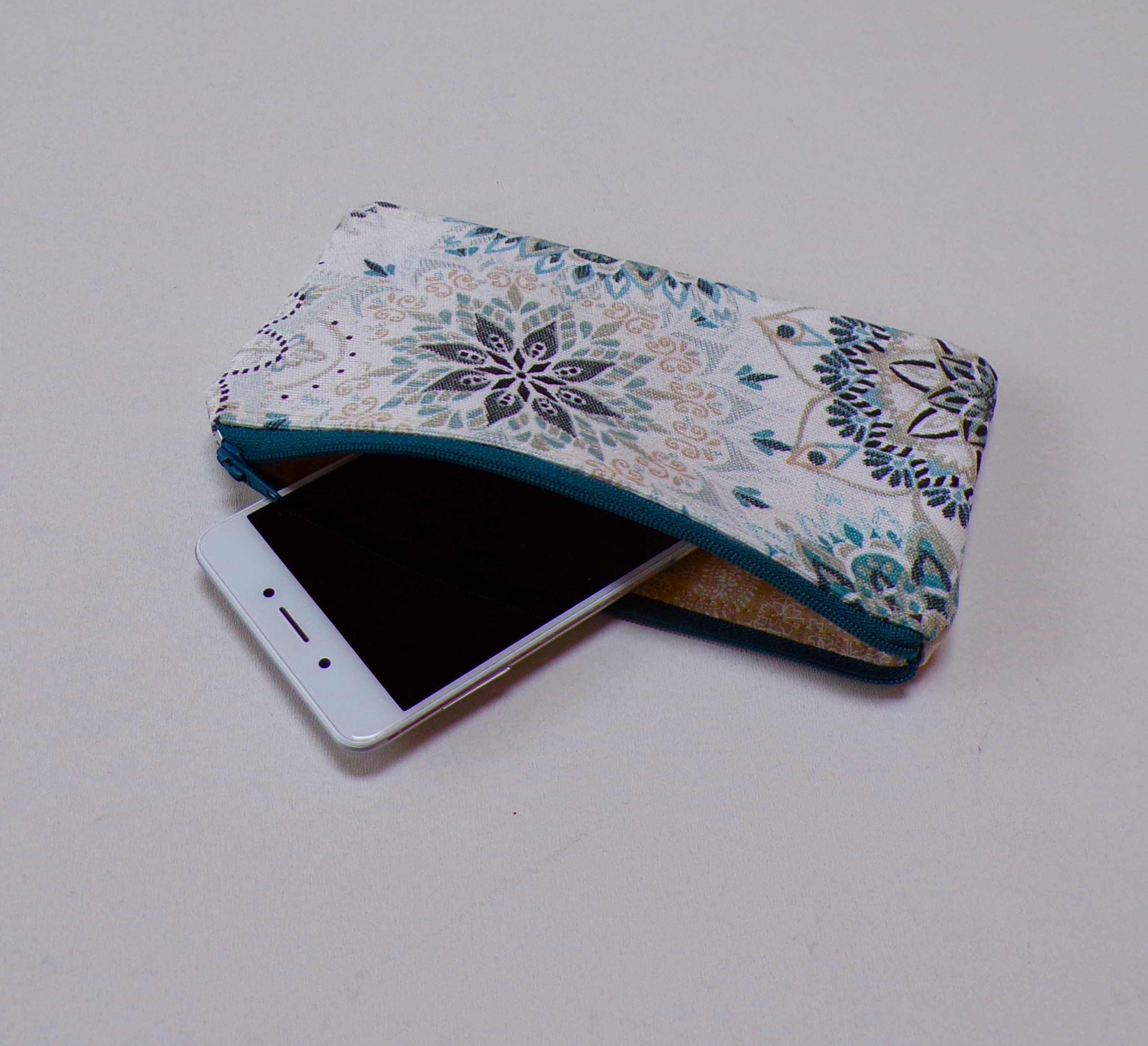 Taštička / pouzdro - ornamenty tyrkys a petrol 19 x 10 cm