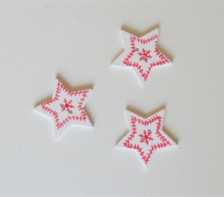 Dřevěný knoflík hvězda 30 mm bíločervený