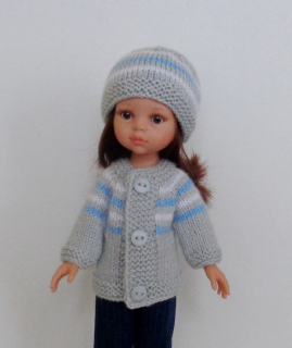 Šedý svetr a čepice na panenku Paola Reina 32 cm