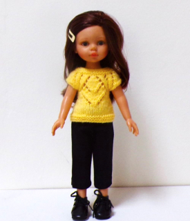 Žlutý svetřík a bermudy na panenku Paola Reina 32 cm
