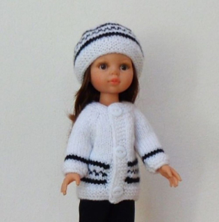 Bílý svetr a čepice na panenku Paola Reina 32 cm