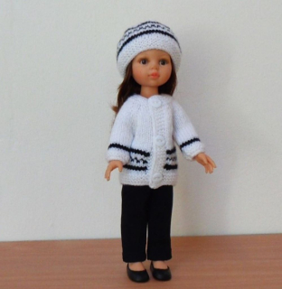 Bílý svetr s čepicí a kalhoty na panenku Paola Reina 32 cm