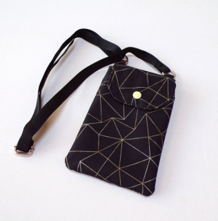 Kabelka na mobil crossbody - geo vzor na černé