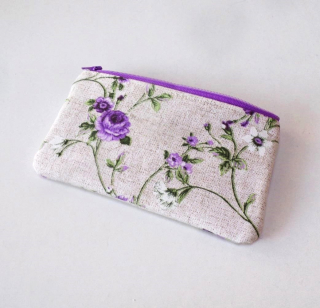 Taštička / pouzdro - popínavé růže lila 19 x 10 cm