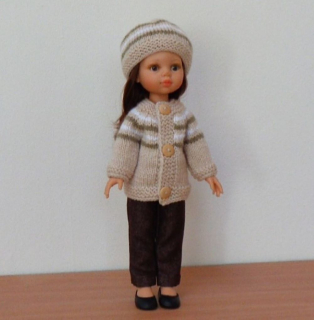 Béžový svetr s čepicí a kalhoty na panenku Paola Reina 32 cm