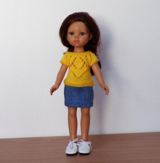 Žlutý svetřík a sukně na panenku Paola Reina 32 cm