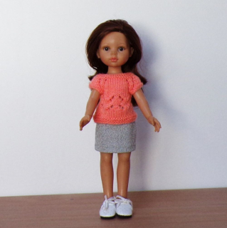 Lososový svetřík a sukně na panenku Paola Reina 32 cm