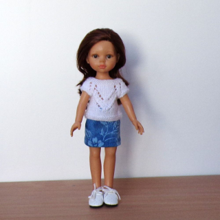 Bílý svetřík a sukně na panenku Paola Reina 32 cm