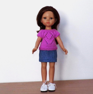 Fuchsiový svetřík a sukně na panenku Paola Reina 32 cm