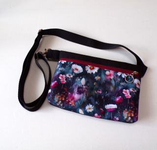 Kabelka na mobil - luční kvítí na fialovotyrkysové