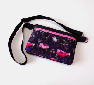 Kabelka na mobil -růžová kvítka na černé
