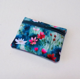 Pouzdro / kapsička na karty - kvítka na tyrkysu 13 x 10 cm